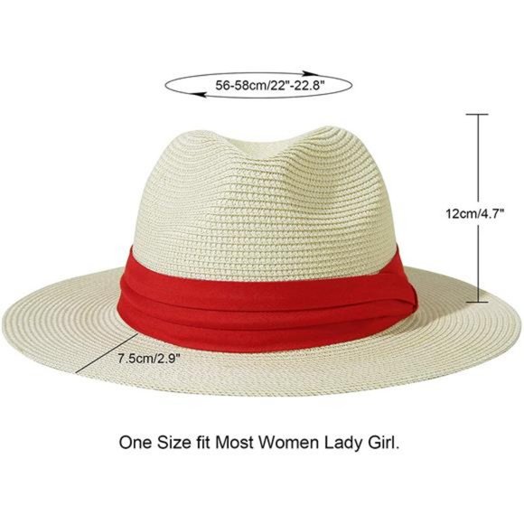 Lanzom Women Wide Brim Straw Panama Roll up Hat Fedora Beach Sun Hat UPF50+